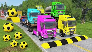 Double Flatbed Trailer Truck vs Speedbumps Train vs Cars  Tractor vs Train BeamngDrive 0106 [upl. by Yerhpmuh]