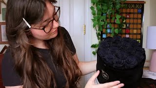 Review Rose Forever 🖤 16 Black Roses  Black Round Velvet Box [upl. by Llirret94]