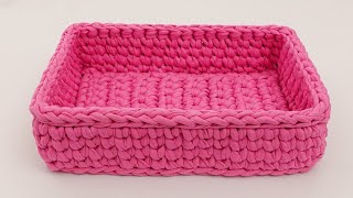 ESPAÑOL CESTA RECTANGULAR ♡ CROCHET TRAPILLO [upl. by Lek]