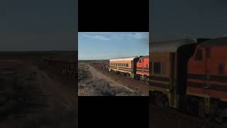 RARE 1960S STREAMLINER EMD LOCOMOTIVES ON A RAIL MAINTENANCE TRAIN ON THE TRANS AUSTRALIAN RAILWAY [upl. by Anirret]