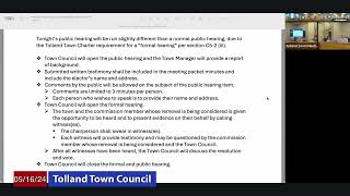 Tolland Town Council Special Meeting May 16 2024 [upl. by Ykciv95]