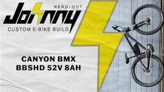 Custom Ebike Build Canyon BMX BBSHD w52v 8ah saddle bag battery [upl. by Yniattirb]