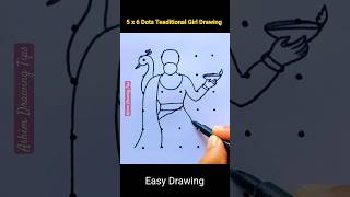 Diwali Drawing  Traditional girl drawing with diya drawing 5x6 Dots diwalidrawing shorts girl [upl. by Urdna753]