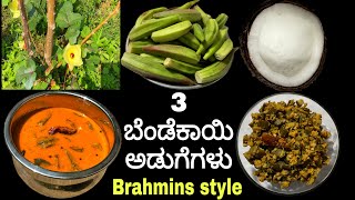 ಬೆಂಡೆಕಾಯಿ ಬಳಸಿ ಮಾಡುವ ಮೂರು ಬಗೆಯ ಅಡುಗೆಗಳು  3 bendekayi recipes in Kannada  Udupi brahmins recipes [upl. by Byran]