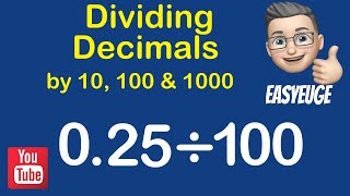 Dividing Decimals by 10 100 and 1000 Easy [upl. by Shields830]