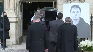 Pallbearers carry coffin of French actor killed in skiing accident  AFP [upl. by Carlye]