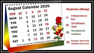 August Calendar 2026 augustcalender2026 [upl. by Aihsoj]