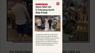 Wollte „Strom“ zapfen  Mann fährt mit EFahrzeug durch BillaFiliale [upl. by Cassi985]