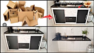 COMO FAZER UM BALCÃO PARA PIA COM CAIXAS DE PAPELÃO  FAÇA VOCÊ MESMO UM BALCÃO PARA PIA DE COZINHA [upl. by Skerl]