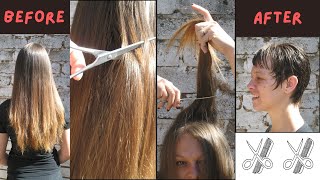 Young mother golden blond long hair cut short haircutforlonghair ladieshaircut haircut [upl. by Posner360]