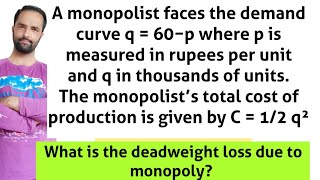 Monopoly Consumer Surplus Producer Surplus Deadweight Loss [upl. by Haleak]