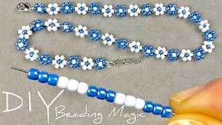 Flower Beaded Necklace Tutorial Seed Bead Jewelry Making  Beading Tutorials [upl. by Llerrut]