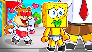 Baby SpongeBob has a CRAZY FAN GIRL in Roblox… [upl. by Denver]