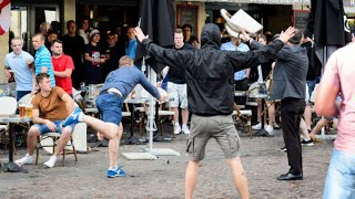 England And Wales Fans Unite Against Russian Hooligans In Lille [upl. by Imiaj]