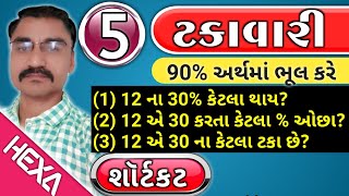 ટકાવારી ભાગ5  Percentage  ટકાવારી શૉર્ટકટ Takavari ટકાવારી દાખલા Talati cleark Gpsc Exam [upl. by Kanor]