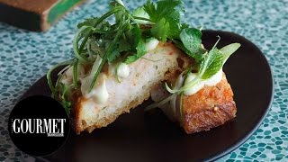 Prawn toast with yuzu mayonnaise coriander and mint  Gourmet Traveller [upl. by Nahtnaoj945]