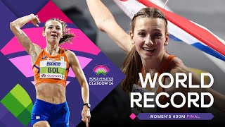 Femke Bol breaks 400m world indoor record 4917  World Athletics Indoor Championships Glasgow 24 [upl. by Nashom35]