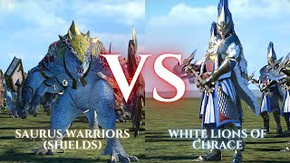 WARHAMMER III Total War  Saurus Warriors Shields VS White Lions of Chrace [upl. by Suh]