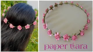 How to make flower crown at home  simple paper flower tiara  flower hairband [upl. by Duane686]