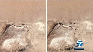 Ridgecrest Earthquake beforeandafter Satellite images show massive cracks open in desert  ABC7 [upl. by Anircam]