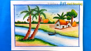 Winter season scenery Drawing ❣️ শীতকালের দৃশ্য আঁকার সহজ উপায় ❣️Shitkaler Drisso Drawing Painting [upl. by Htebyram453]