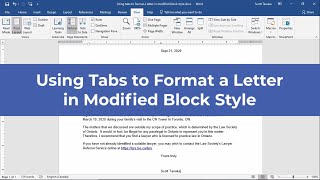 Using Tabs to Format a Letter in Modified Block Style  Professional correspondence example Canada [upl. by Demb]