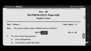 JR INTER MATHS 1B 2018 QUESTION PAPER 1B INTER 1ST YEAR MATHS 1B PRYS PAPER tsinter2024 maths1b [upl. by Saref]