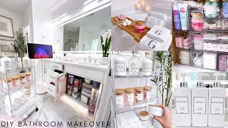 DIY BATHROOM MAKEOVER  Decorating Ideas Organizing amp Restocking  DIY Marble Flooring [upl. by Mortensen175]