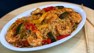 RECETTE ASIATIQUE RAPIDE ET FACILE LES NOUILLES CHINOISES AUX CREVETTES ET AUX LÉGUMES SAUTÉS [upl. by Levine]