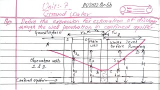 Derive the expression of Discharge through the well penetration in confined aquifer  Prashant YT [upl. by Inanaup]