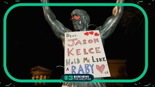 Valentines Day message for Jason Kelce left on Rocky Balboa statue in Philadelphia [upl. by Baseler]