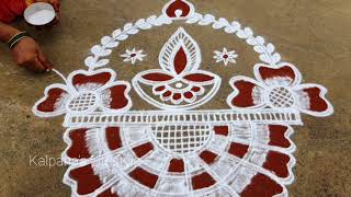 Varalakshmi Pooja special Simple Kollam Beautiful Rangoli Easy Rangoli pandaga muggulu [upl. by Ecnarepmet]