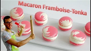 RECETTE MACARON TONKAFRAMBOISE FACILE  Raspberrytonka macarons English subtitles available [upl. by Eirojram]