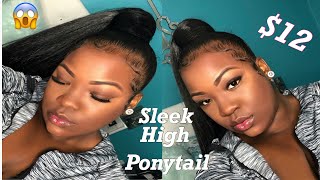 SUPER EASY SLEEK HIGH PONYTAIL WITH WEAVE NO HEAT NO GLUE ON NATURAL HAIR [upl. by Aenea]