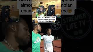 DDG amp Kai Cenat reacts to Speed racing Noah Lyles 👀 [upl. by Yelrebmyk]