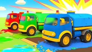 The colored fuel trucks for kids The pickup truck needs help Full season of car cartoons for kids [upl. by Bosch]