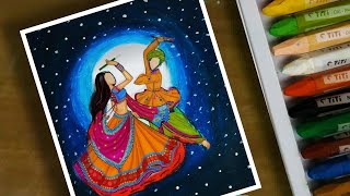 Navratri special drawing 2023Drawing With Oil pastelsNavratri drawing EasyDandiya Drawing Easy [upl. by Tadashi]