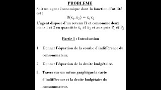 MICROECONOMIE  THEORIE DU CONSOMMATEUR  PROBLEME 1 PARTIE 1 [upl. by Norma]