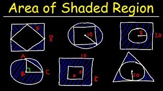 Area of Shaded Region  Circles Rectangles Triangles amp Squares  Geometry [upl. by Nomae]