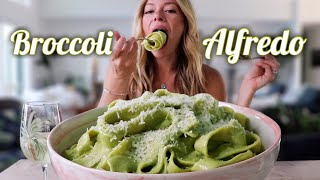 Broccoli Alfredo Pasta MUKBANG  MACROFRIENDLY [upl. by Rem]