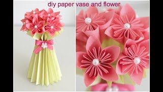 DIY Paper Flower Vase and Flower  Easy DIY  Paper Craft  Inspiration kidzone [upl. by Tenahs]