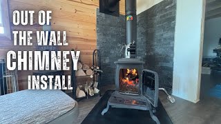 Installing the Wood Stove Chimney Pipe Through the Wall of the Tiny House [upl. by Ccasi711]