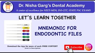 MNEMONIC FOR ENDODONTIC INSTRUMENTS  DR NISHA GARGS DENTAL ACADEMY  NEET 2022 [upl. by Laurence498]