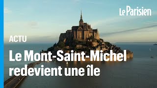 Les images extraordinaires du MontSaintMichel qui redevient une île grâce à la marée haute [upl. by Nnaylrebmik]