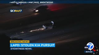 Highspeed chase ends with stolen Kia crashing on 405 Freeway [upl. by Atiuqram718]