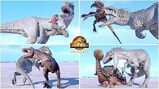 Indominus Rex VS All Dinosaurs Fighting amp Killing Animations 🦖 Jurassic World Evolution 2  IREX [upl. by Junina]