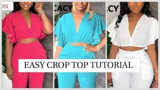 How to make a CROP TOP with ELASTIC WAIST  Cutting and Sewing Tutorial [upl. by Michey]