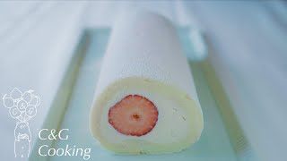 苺の白いロールケーキの作り方  卵白消費 お菓子作り白いロールケーキ asmr [upl. by Nessy269]