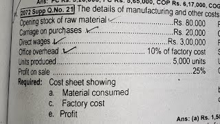 Class 12 Cost sheet  2072 Supp solution  Old is Gold [upl. by Fillander]