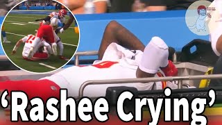 Horrific injury Rashee Rice is carted off the field after colliding with Pat Mahomes [upl. by Anirdnaxela]